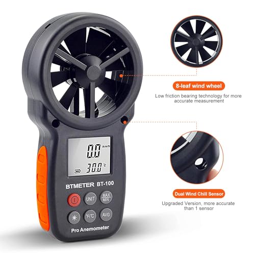 BTMETER BT-100 Handheld Anemometer, Digital Wind Speed CFM Meter Gauge Air Flow Velocity Tester for HVAC Shooting Drone, Wind Chill, 14℉-113℉ Wind Temperature - Image 5