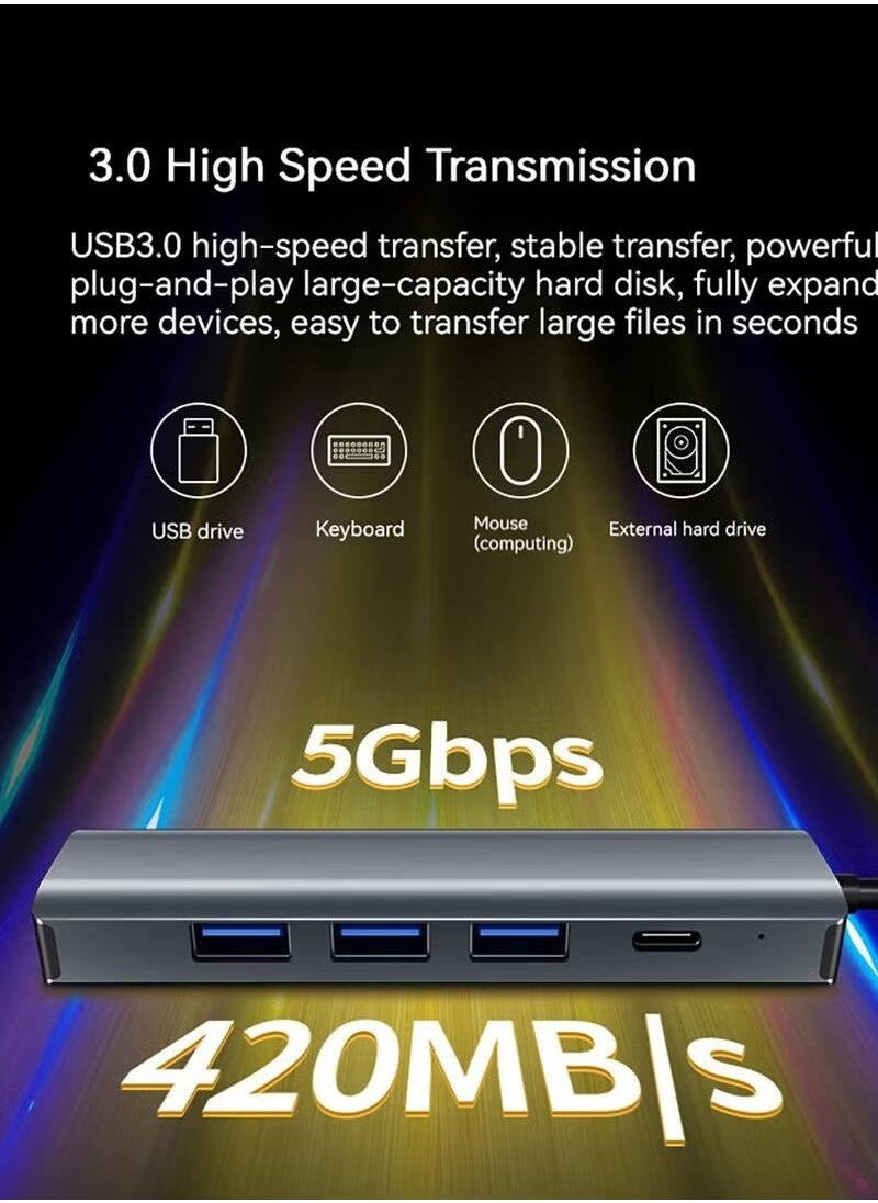سوبر زي يوث - محول USB C إلى إيثرنت، محور USB 5-in-2 مع منفذ Gigabit RJ45، 3 منافذ USB 3.0، شحن USB-C، تشغيل فوري، تصميم صغير الحجم متوافق مع MacBook، Windows 11، XPS، وأجهزة اللابتوب - Image 1