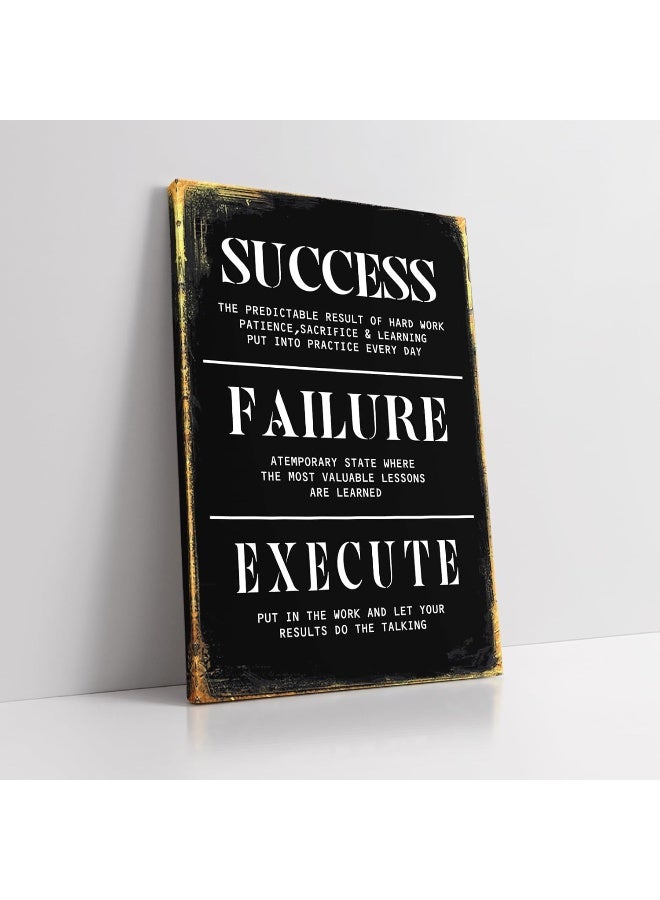 KAWAHONE Inspirational Wall Art Success Quote Execute Failure Definition Framed Canvas Wall Art Positive Motivational Print Artwork for Living Room Office Decor - Image 1