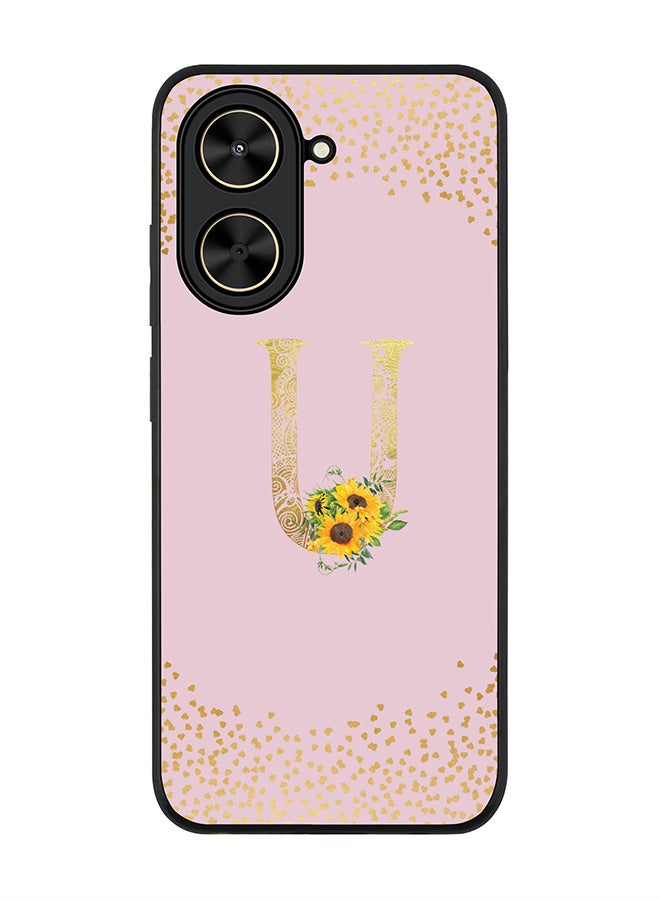 Stylizedd For Xiaomi Poco C71 / Redmi A5 4G Case,Slim fit Camera Protection, Shockproof Thin Phone cover  - Custom Floral Monogram - U  (Pink )
