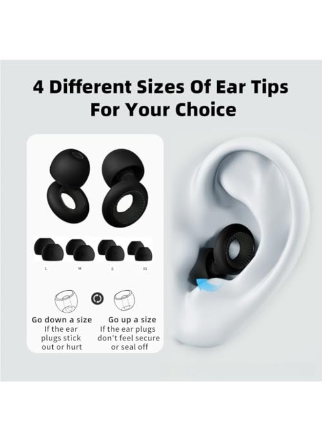 Sleep Loop Earplugs, Soft and Reusable Silicone Earplugs with 8 Tips (Size XS S/M/L) and Storage Pouch for Sleep, Noise Sensitivity, Deep Concentration and Travel - Black