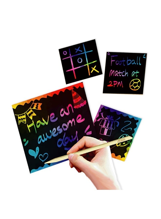Avenir - Scratch Note 50 scratch cards | fantastic way for kids and adults alike to express their creativity! Play fun games like tic-tac-toe, send cute greetings to friends and family, write messages that jump out with rainbow colours! | includes an easy-to-grasp scratch tool, and a wiping cloth. Cards measure 3.5" x 3.5". For ages 3 years and up. - Image 3