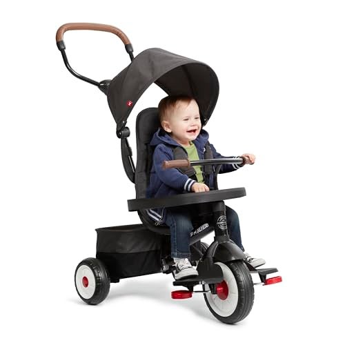 Radio Flyer دراجة أطفال دراجة ثلاثية العجلات ألعاب أطفال للأطفال من عمر 24 شهر لعبة راديو فلاير 4 في 1 للتنزه والدراجة للأطفال من عمر 15 سنة باللون الأسود - Image 1