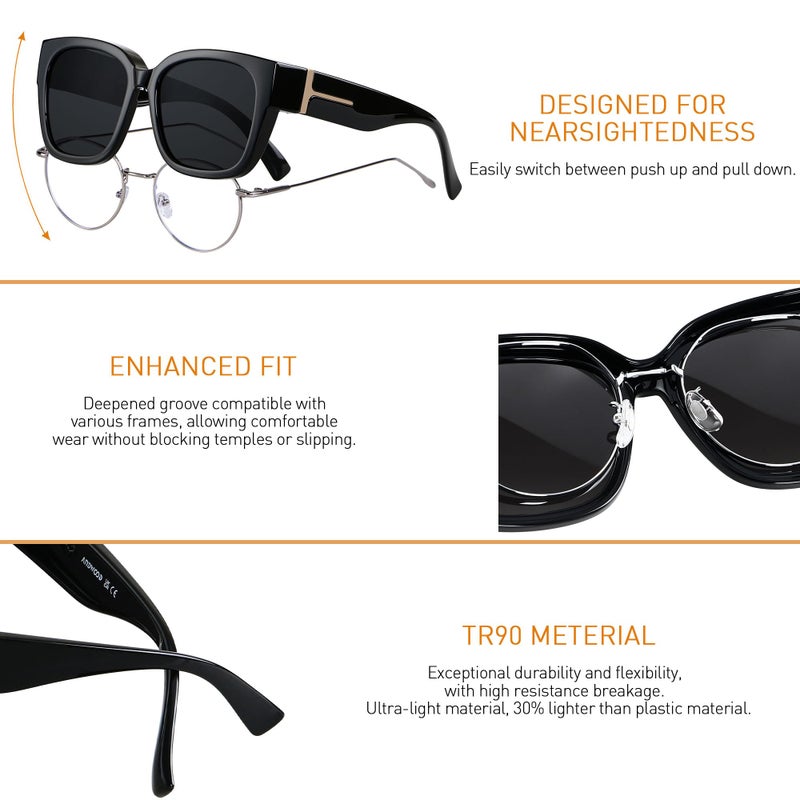 ANDWOOD Polarized Sunglasses Fit Over Glasses for Women Men Oversized Square Shades UV400 Protection Bulk Gradient Sun glasses - Image 3