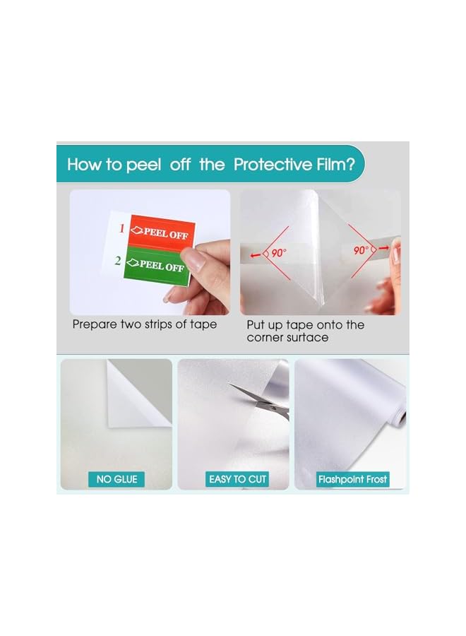 The Bros فيلم نافذة خصوصية زجاج مصنفر لاصق ثابت حجب الشمس التحكم في الحرارة تظليل نافذة نهاراً وليلاً للمنزل حمام باب تغطية زخرفية مصنفر (17.5 × 78.7 بوصة، نقي) - Image 5