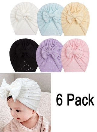 6 Pcs Big Bow Turban Beanie Caps Mesh Newborn Baby Solid Knot Hats Toddler Turban Bow Cap