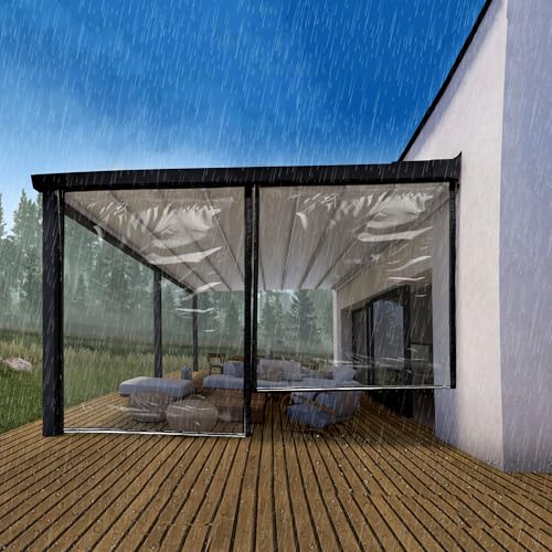 HIPPO Waterproof Balcony Chick Blind W-2FT X H-7FT Sun & Rain Protection Rope Mechanism Roll Up Down Outdoor Transparent Bamboo Shade for Home Window, Restaurant, Hotel, Resort (Transparent, 1 PC) - Image 1