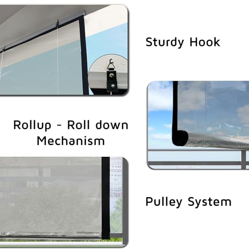 HIPPO Waterproof Balcony Chick Blind W-2FT X H-7FT Sun & Rain Protection Rope Mechanism Roll Up Down Outdoor Transparent Bamboo Shade for Home Window, Restaurant, Hotel, Resort (Transparent, 1 PC) - Image 3