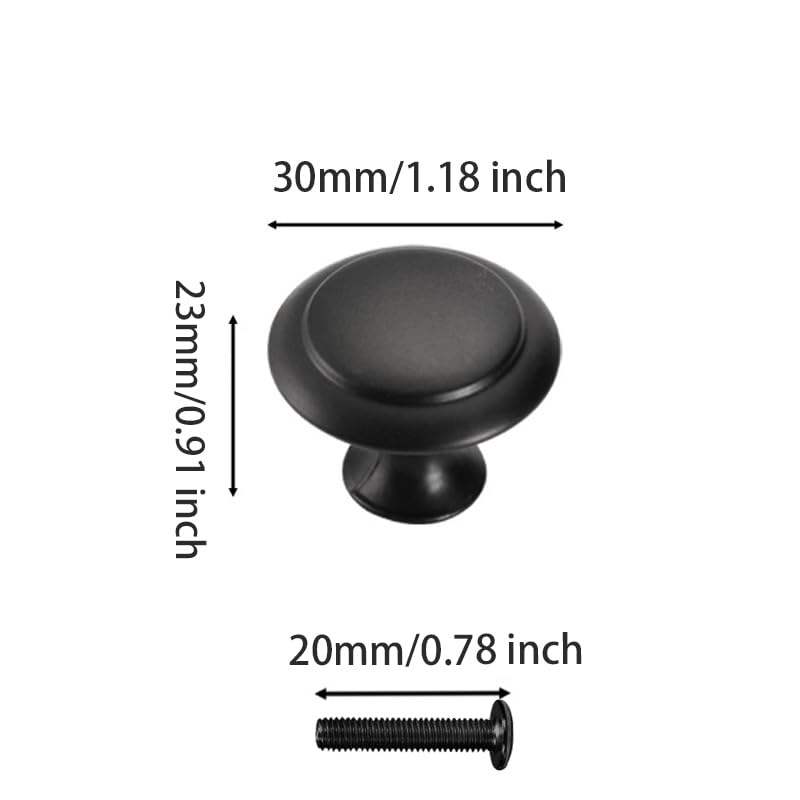 AUXBC 50 Pcs Round Black Cabinet Knobs 30mm Single Hole Mushroom Drawer Handle Pulls Metal for Drawer Closet Dresser Cupboard Wardrobe Door Kitchen with Screws - Image 3