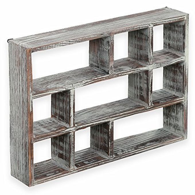 MyGift 9 Compartment Rustic Torched Solid Wood Shadow Box, Wall Mountable Curio Display Case, Freestanding or Floating Shelf for Collectible Figurines, Succulents - Image 4