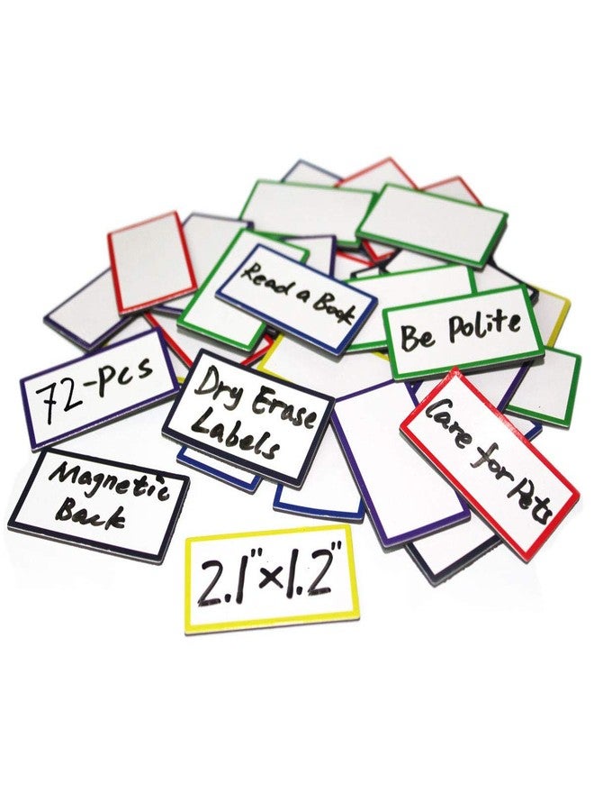 ZHIDIAN 72-Pcs Magnetic Dry Erase Labels Name Plates Tags 2.1" x1.2" - Colored Magnets for Whiteboard, Name Tags for Classroom, Fridge, Cabinet, 6 Colors - Image 1