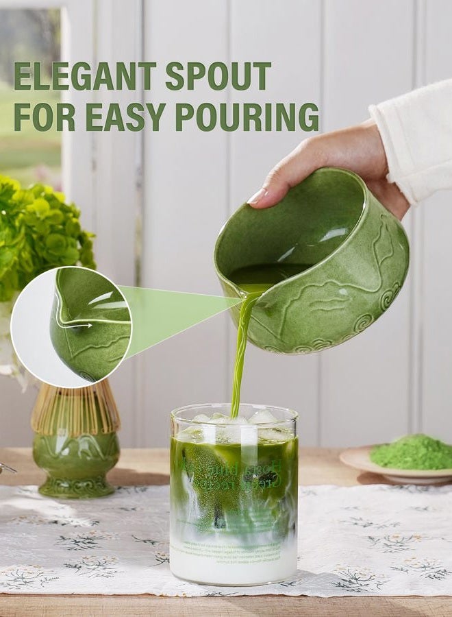 Zens Matcha Whisk Set, 17oz Ceramic Matcha Set Includes Matcha Bowl, Bamboo Whisk & Chasen Holder, Sifter, Scoop & Tea Towel, 6pcs Matcha Kit for Matcha Latte, Emerald Green - Image 3