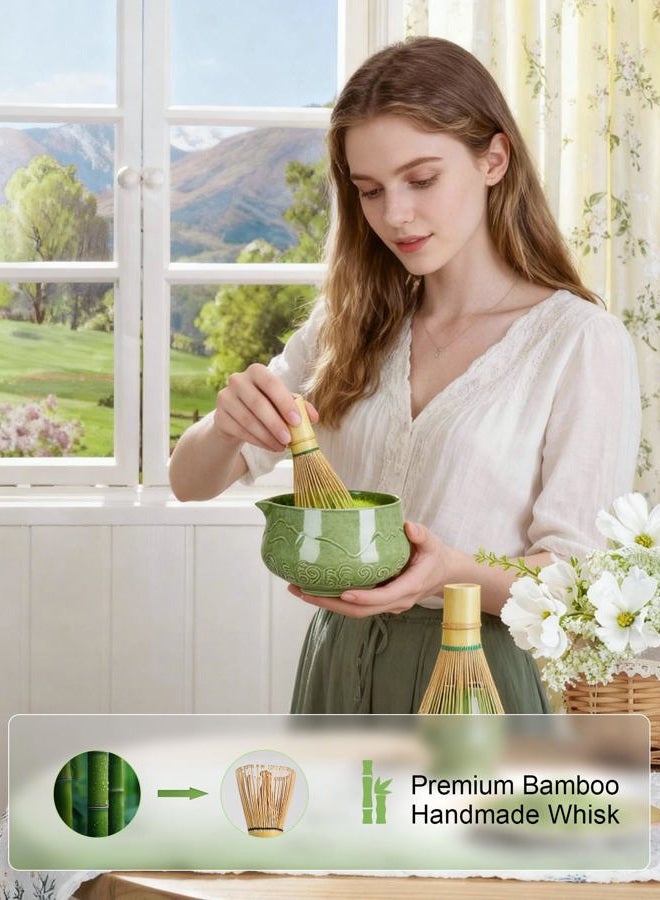 Zens Matcha Whisk Set, 17oz Ceramic Matcha Set Includes Matcha Bowl, Bamboo Whisk & Chasen Holder, Sifter, Scoop & Tea Towel, 6pcs Matcha Kit for Matcha Latte, Emerald Green - Image 5