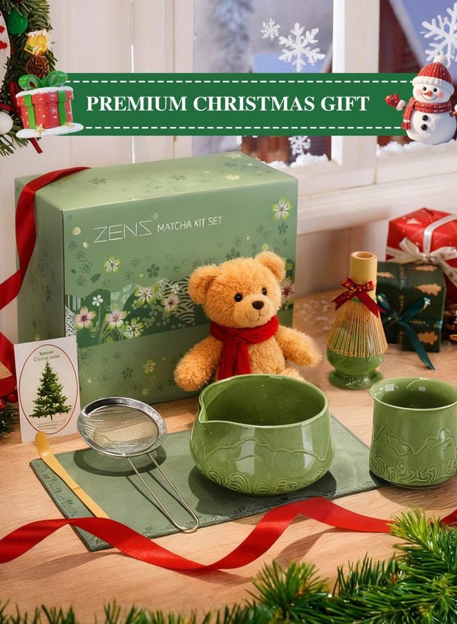 Zens Matcha Whisk Set, 17oz Ceramic Matcha Set Includes Matcha Bowl, Bamboo Whisk & Chasen Holder, Sifter, Scoop & Tea Towel, 6pcs Matcha Kit for Matcha Latte, Emerald Green - Image 2