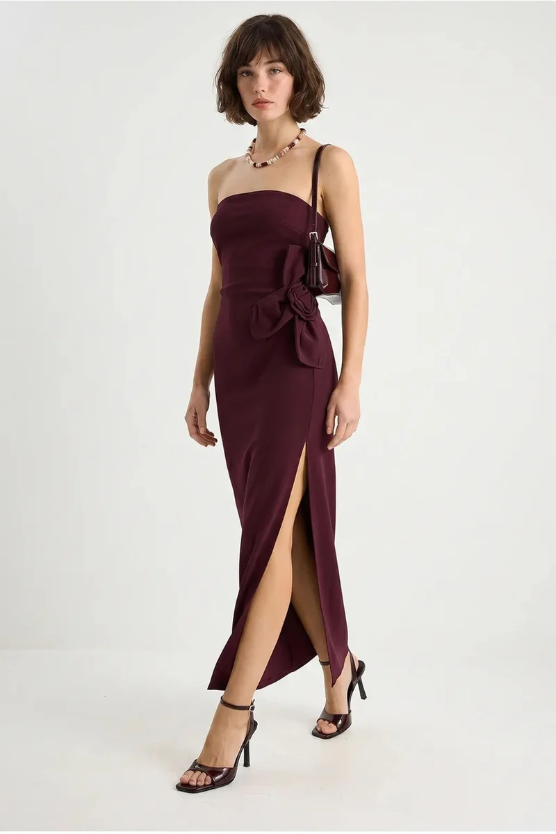 بيانكو لوتشي LUCCI Strapless Floral Maxi Dress with Bow Detail