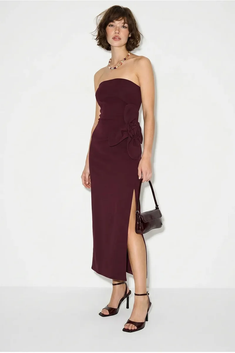 بيانكو لوتشي LUCCI Strapless Floral Maxi Dress with Bow Detail