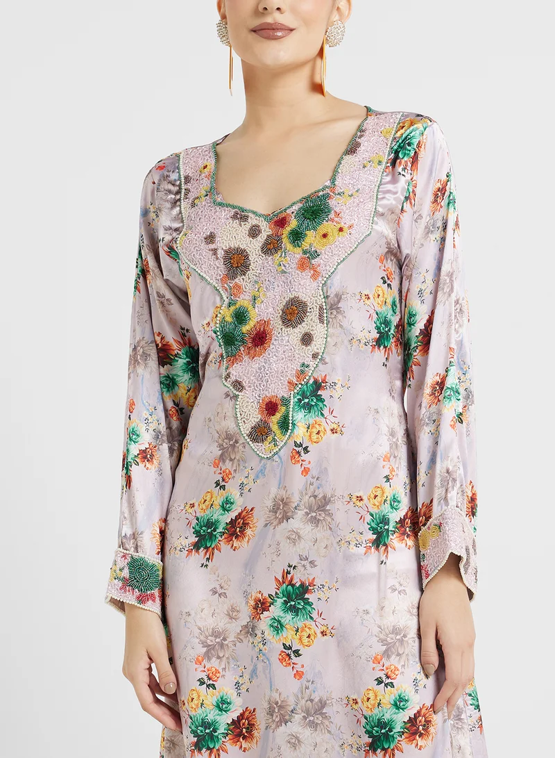 ARABIAN CLOSET Embellished Belted Jalabiya