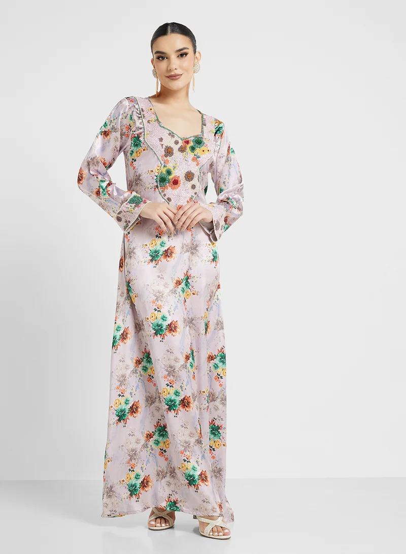 ARABIAN CLOSET Embellished Belted Jalabiya