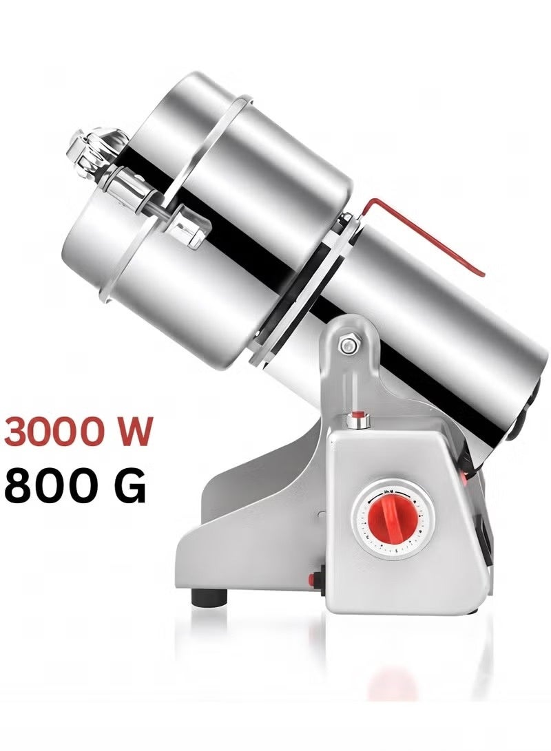 Denx 800g Commercial Electric Grain Grinder 3000W Heavy Duty Stainless Steel Spice Pulverizer Mill, High Speed Food Grade Herb Coffee Bean Grain Powder Machine with Timer for Kitchen & Pharmacy - Image 4