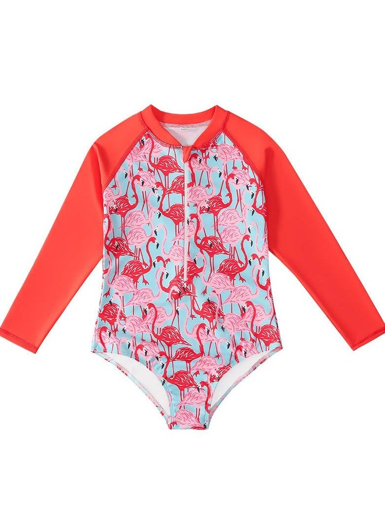Loquat Long Sleeve One Piece Beach Swimsuit Red/White  - Image 1