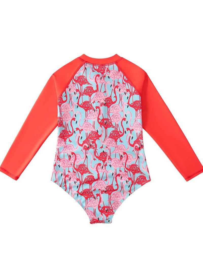 Loquat Long Sleeve One Piece Beach Swimsuit Red/White  - Image 3