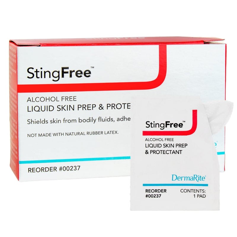 DermaRite's StingFree, Liquid Skin Prep & Shield - Alcohol-Free Wipes, Shields from Body Fluids, Adhesives and Friction - Individually Wrapped, 50 Wipes, 1 Pack