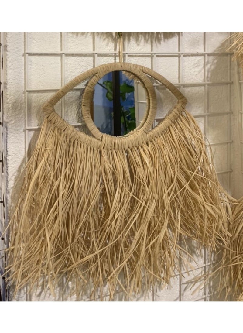 Maison Avf Half Eye Mirror Raffia Wicker Handmade Gift Wall Decor 