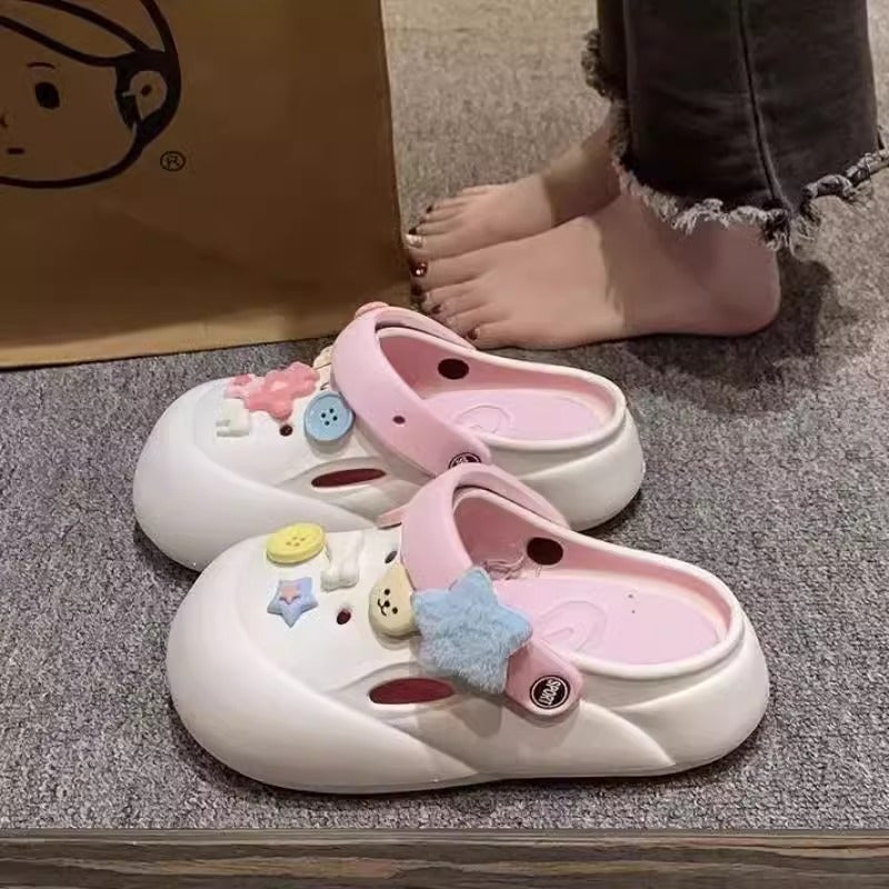 Cute Cartoon Croc Shoes For Women 2025 Summer Fashion Outerwear Beach Casual Two-Wear Baotou Sandals And Slippers With Skirts - Image 4