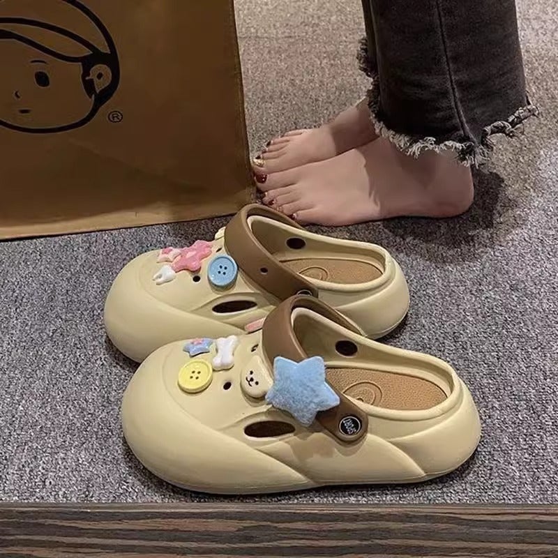 Cute Cartoon Croc Shoes For Women 2025 Summer Fashion Outerwear Beach Casual Two-Wear Baotou Sandals And Slippers With Skirts - Image 3