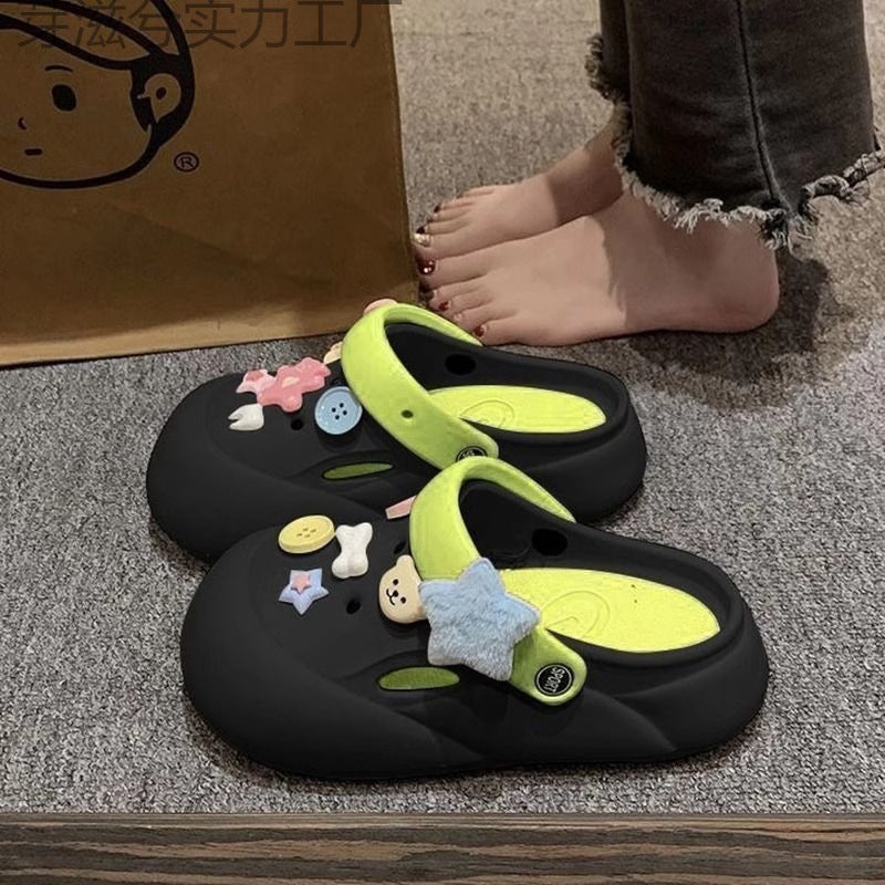 Cute Cartoon Croc Shoes For Women 2025 Summer Fashion Outerwear Beach Casual Two-Wear Baotou Sandals And Slippers With Skirts - Image 2