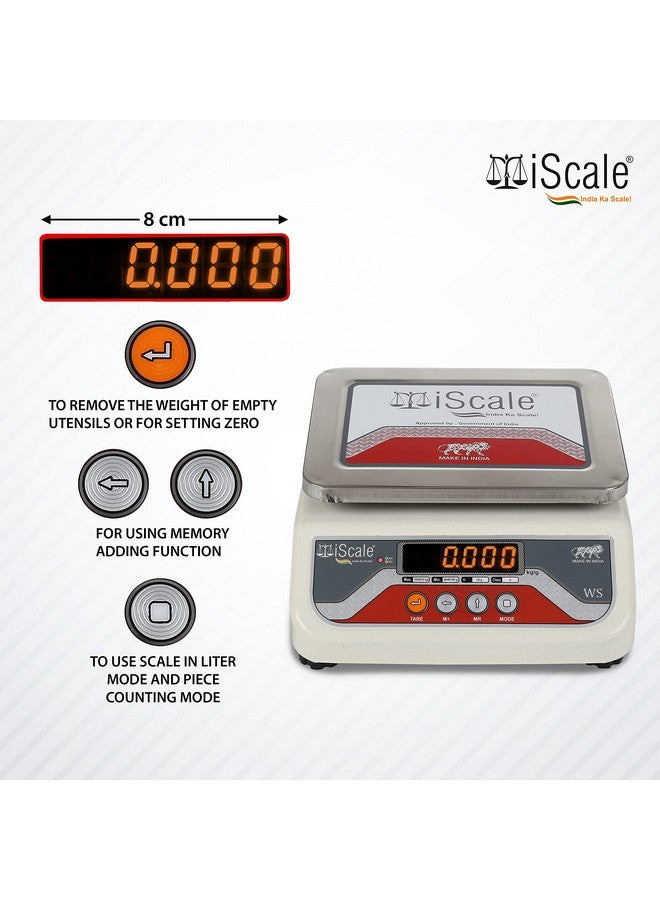 iScale i-03 30kg x 1g Digital Table Top Weighing Scale with Front and Back Red Double Display, Small Stainless Steel Pan, 7x9" (Off-White) - Image 5