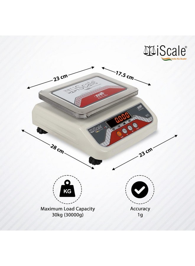 iScale i-03 30kg x 1g Digital Table Top Weighing Scale with Front and Back Red Double Display, Small Stainless Steel Pan, 7x9" (Off-White) - Image 2
