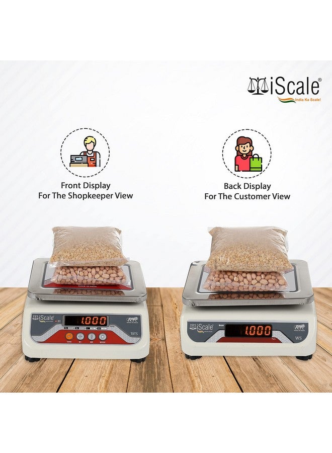 iScale i-03 30kg x 1g Digital Table Top Weighing Scale with Front and Back Red Double Display, Small Stainless Steel Pan, 7x9" (Off-White) - Image 3