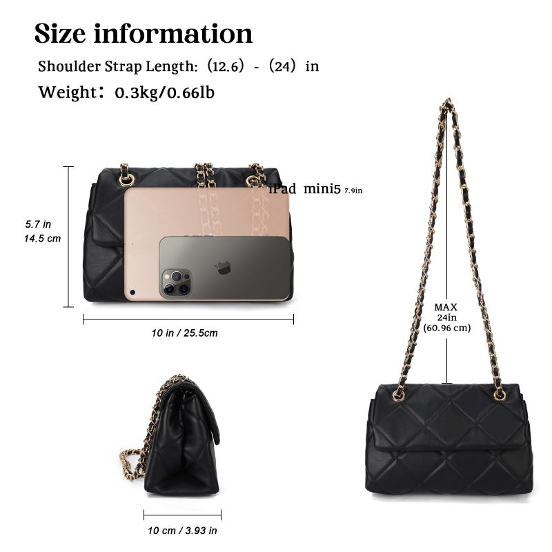 Gladdon Quilted Crossbody Purses for Women Small Ladies Shoulder Bags with Chain Trendy Clutch Purse Cute Designer Bag Black - Image 3
