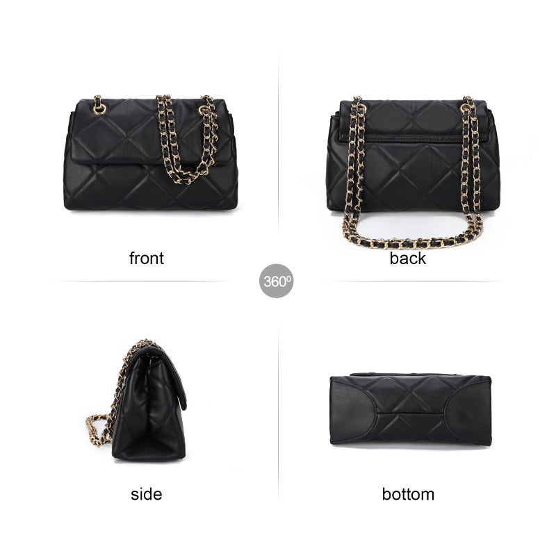Gladdon Quilted Crossbody Purses for Women Small Ladies Shoulder Bags with Chain Trendy Clutch Purse Cute Designer Bag Black - Image 4