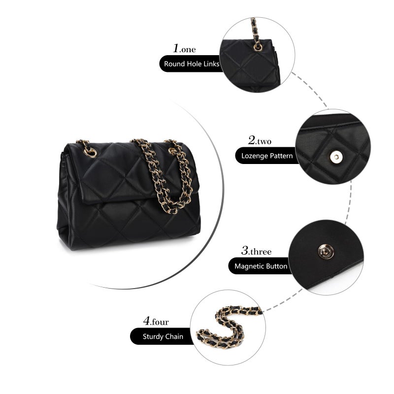 Gladdon Quilted Crossbody Purses for Women Small Ladies Shoulder Bags with Chain Trendy Clutch Purse Cute Designer Bag Black - Image 5