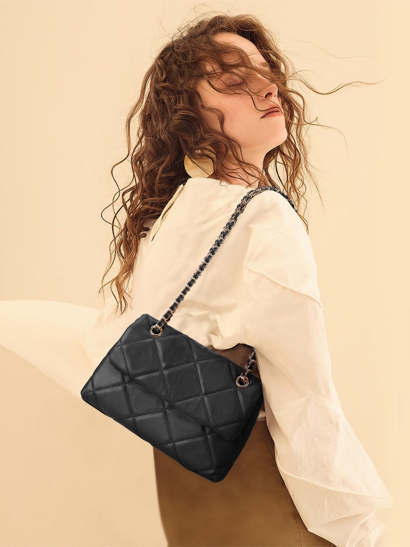 Gladdon Quilted Crossbody Purses for Women Small Ladies Shoulder Bags with Chain Trendy Clutch Purse Cute Designer Bag Black - Image 2