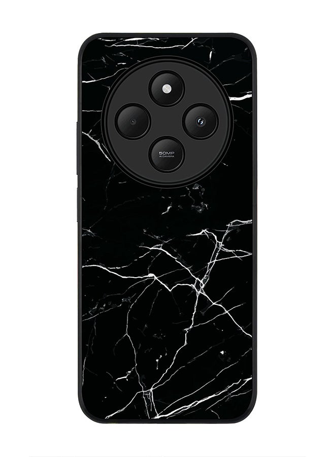 Stylizedd غطاء لهاتف Xiaomi Poco C75، حماية كاميرا نحيفة، غطاء هاتف مضاد للصدمات - طباعة رخامية سوداء - Image 1