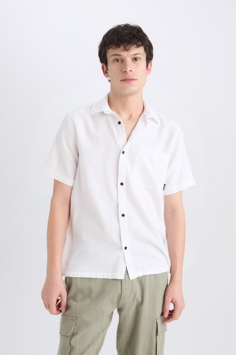DeFacto White Man Regular Fit Cotton Short Sleeve Shirt Casual - Image 3