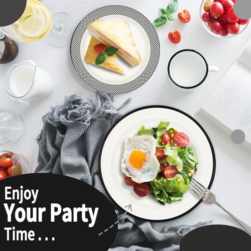 Boocikey Black Plastic Plates,Black Disposable Plates Include 10.25inch Dinner Plates & 7.5 inch Dessert/Salad Plates for Party Wedding Birthday Halloween - Image 5