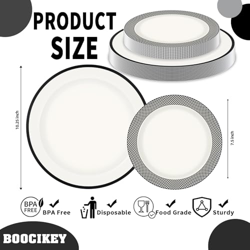 Boocikey Black Plastic Plates,Black Disposable Plates Include 10.25inch Dinner Plates & 7.5 inch Dessert/Salad Plates for Party Wedding Birthday Halloween - Image 2