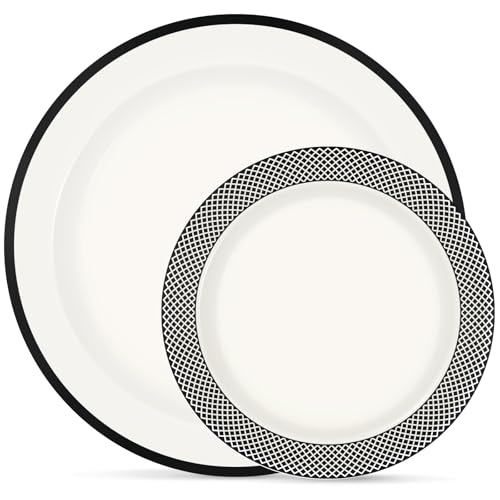 Boocikey Black Plastic Plates,Black Disposable Plates Include 10.25inch Dinner Plates & 7.5 inch Dessert/Salad Plates for Party Wedding Birthday Halloween - Image 1