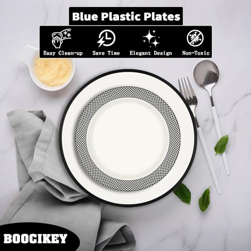 Boocikey Black Plastic Plates,Black Disposable Plates Include 10.25inch Dinner Plates & 7.5 inch Dessert/Salad Plates for Party Wedding Birthday Halloween - Image 3