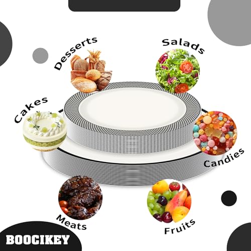 Boocikey Black Plastic Plates,Black Disposable Plates Include 10.25inch Dinner Plates & 7.5 inch Dessert/Salad Plates for Party Wedding Birthday Halloween - Image 4