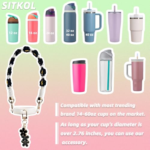 SITKOL Handle Strap and Charm Set for Owala Water Bottle 24 oz, 32 oz, 40 oz, Owala Kids, Owala Coffee Tumbler, Owala FreeSip – Includes Handle Strap, for Owala Accessories & Stanley Cup Accessories (Black) - Image 3
