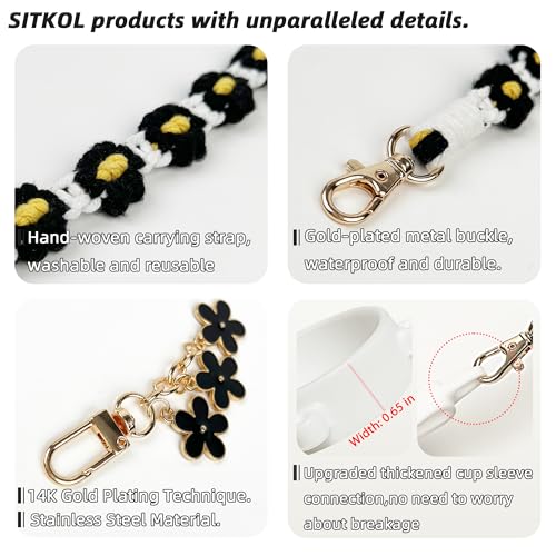 SITKOL Handle Strap and Charm Set for Owala Water Bottle 24 oz, 32 oz, 40 oz, Owala Kids, Owala Coffee Tumbler, Owala FreeSip – Includes Handle Strap, for Owala Accessories & Stanley Cup Accessories (Black) - Image 4