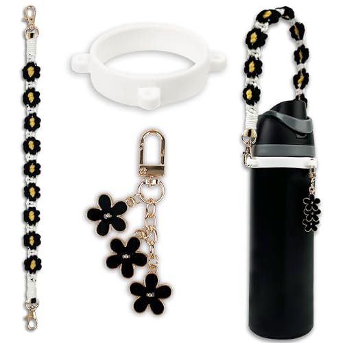 SITKOL Handle Strap and Charm Set for Owala Water Bottle 24 oz, 32 oz, 40 oz, Owala Kids, Owala Coffee Tumbler, Owala FreeSip – Includes Handle Strap, for Owala Accessories & Stanley Cup Accessories (Black) - Image 1