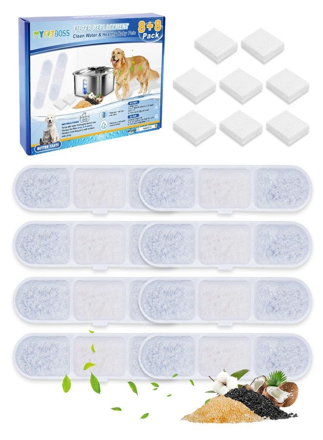 MyfatBOSS 8+8 Pack Dog Water Fountain Replacement Filters Compatible with MAILOFY Dogs Water Bowl Dispenser WF530 9L/2.4GaL, Large Dog Fountain Bowl Filter for Automatic Stainless Steel Pet Fountains - Image 1
