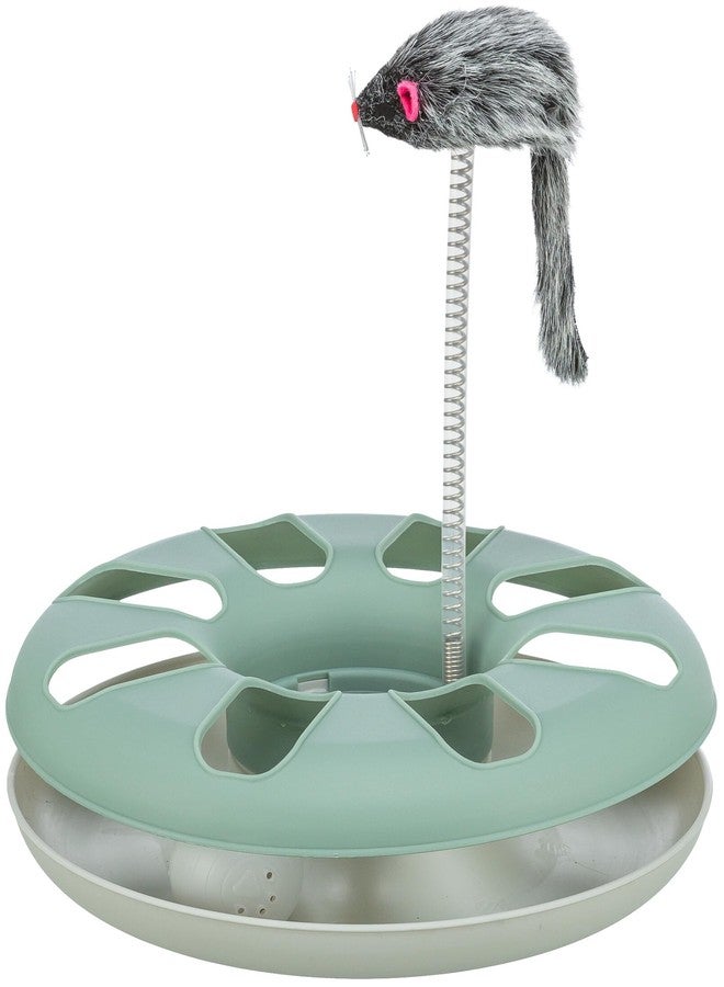 تريكسي لعبة تريكسي الدائرية المجنونة مع لعبة قطة قطيفة على زنبرك، لعبة قطة تفاعلية، لعبة قط وفأر، لعبة رياضية (أخضر)، مناسبة لجميع الأعمار - Image 1