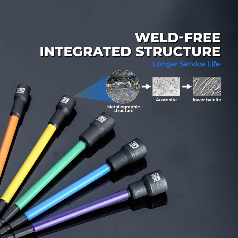 toolant Extra Long Nut Driver Bit Set, 6PCS SAE/Metric Magnetic Nut Driver Set 1/4''~9/16'' Nut Driver, 1/4'' Quick Change - Image 2